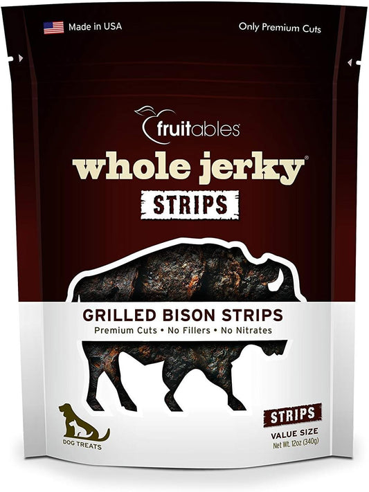 Fruitables Whole Jerky Dog Treats | Jerky Strips for Dogs | Gluten Free, Grain Free, Wheat Free | Made with Premium Meat and No Added Fillers | Grilled Bison | 12 Ounces