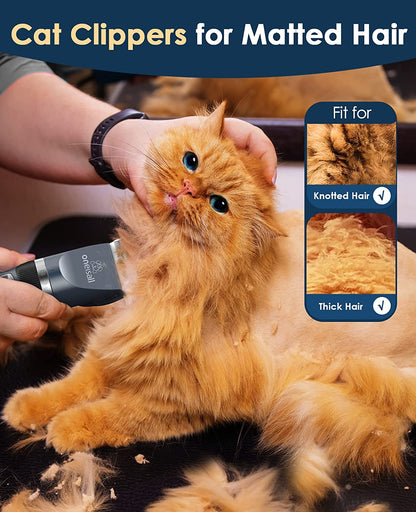 Ooneisall Quiet Cat Clippers for Matted & Long Hair, 2-Speed Cordless Pet Shaver Grooming Kit for Cats, Small Dogs & Animals (Blue)