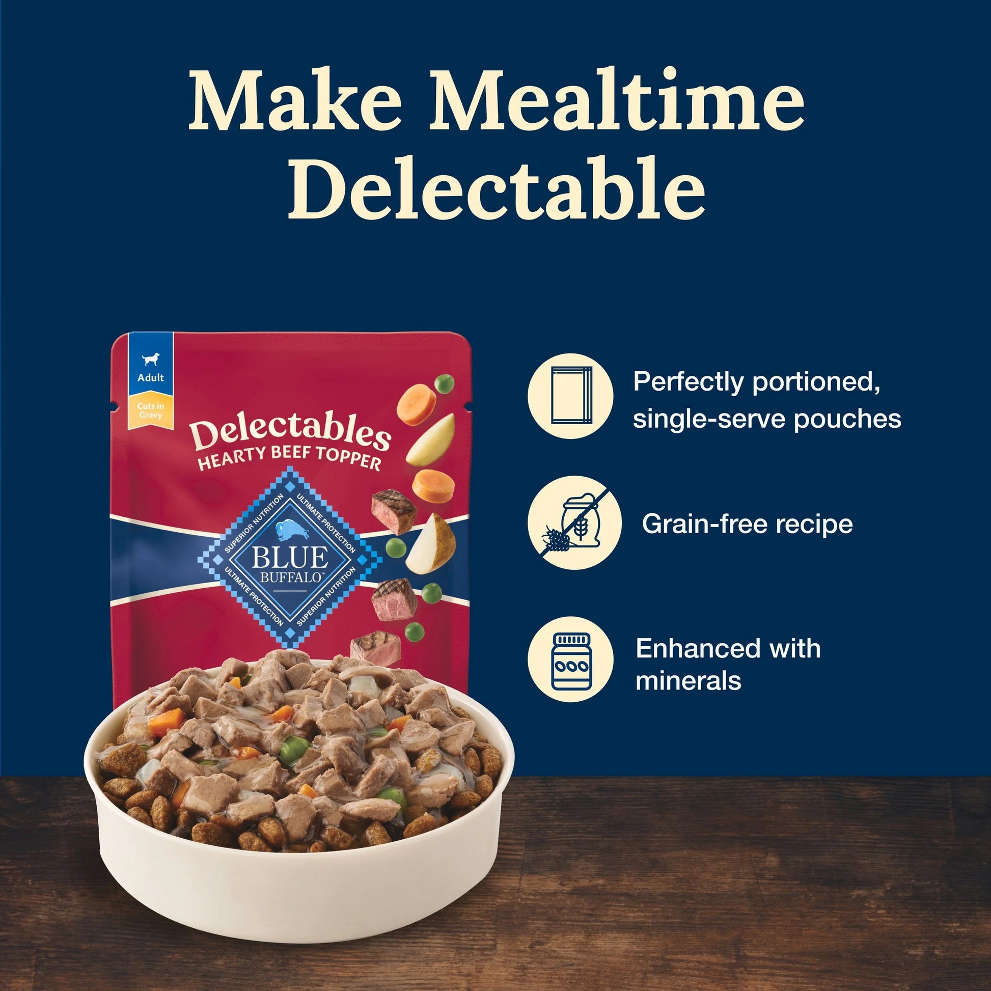 Delectables Natural Wet Dog Food Toppers, Hearty Beef, 3-Oz Pouch