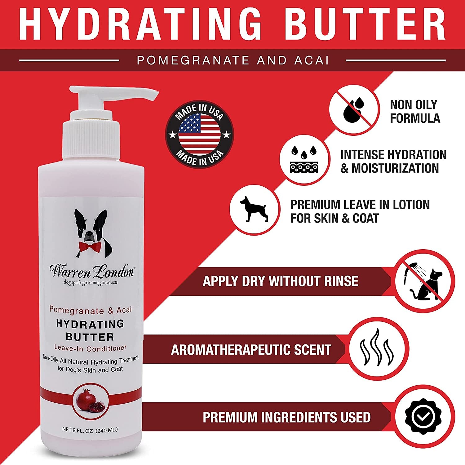 Warren London - Hydrating Butter for Dogs Skin & Coat,8 Oz,Pomegranate & Acai